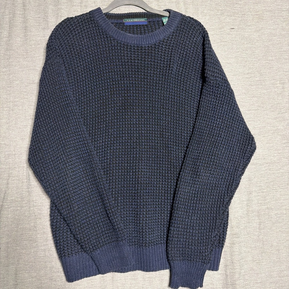 Vintage Claybrooke Birdseye Knit Pullover Sweater XXL Green Blue Grunge Grandpa
